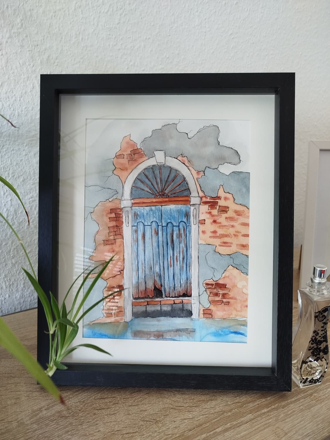 Aquarelle Gerahmt Tür in Venedig 26x32 cm 