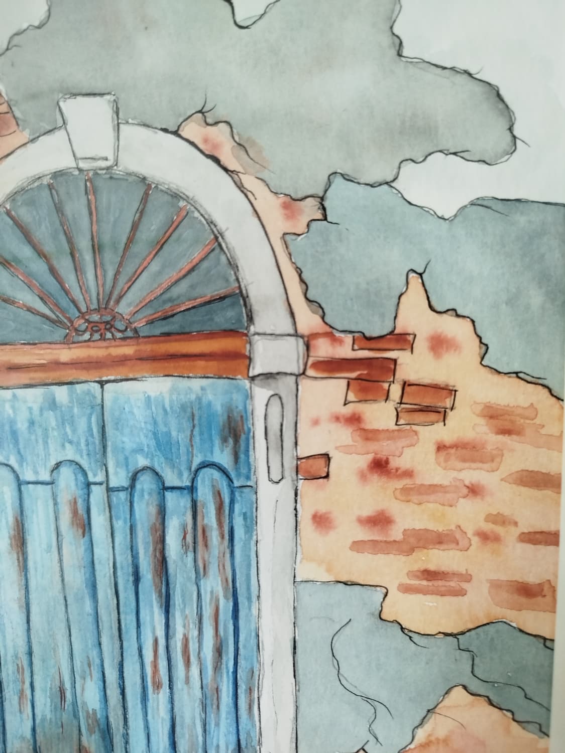 Aquarelle Gerahmt Tür in Venedig 26x32 cm 