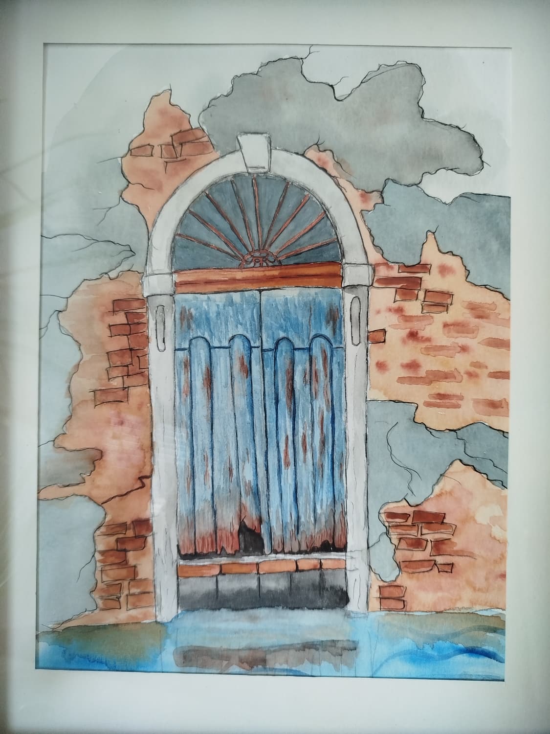 Aquarelle Gerahmt Tür in Venedig 26x32 cm 